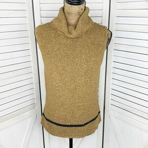 Jones New York Sleeveless Nylon Knit Turtleneck Sweater Tan Medium